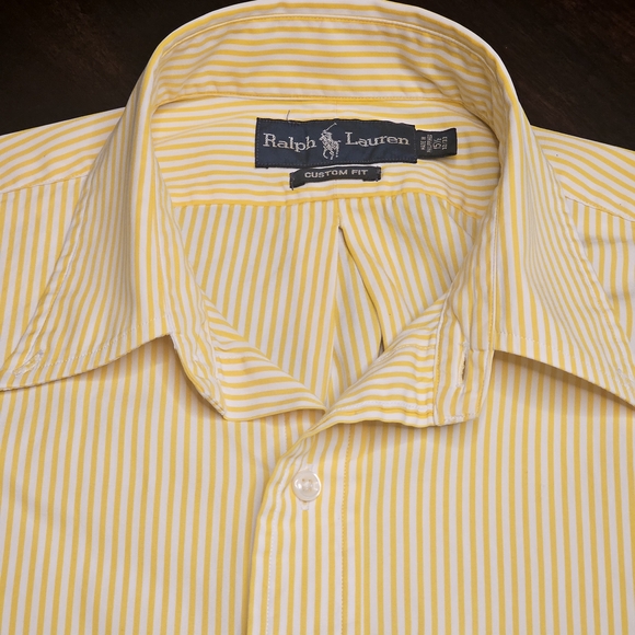 Ralph Lauren Dress Shirt Classic Fit Medium Yellow & White Stripes - Picture 11 of 16
